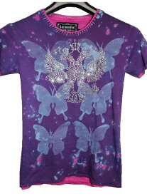 アイコニック ICONIC COUTURE レディース半袖Tシャツ チェコクリスタル 新品 パープル 紫