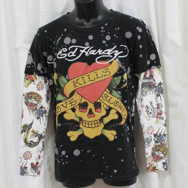 エドハーディー ed hardy メンズダブルスリーブTシャツ ブラック 長袖 M03VDS052 ロンティー