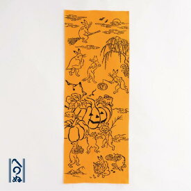手ぬぐい 日本製 かまわぬ 鳥獣戯画 「ハロウィンの宴」 秋 秋柄 ハロウィン かぼちゃ 縦柄 綿 晒 さらし 生地 注染 手ぬぐい サイズ タペストリー インテリア 飾る ギフト プレゼント 和 染 伝統 工芸 japan tenugui 手拭い 日本 てぬぐい 専門 正規品 わびすけ メール便