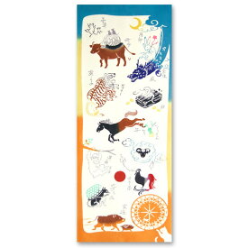 手ぬぐい 日本製 けねま 「十二支巡り」 干支 十二支 縁起 正月 縦柄 和 綿 晒 注染 手ぬぐい サイズ タペストリー インテリア 飾る 伝統 工芸 染 土産 ギフト プレゼント 贈り物 kenema tenugui iapan 日本 手ぬぐい てぬぐい 手拭い 専門 正規品 わびすけ メール便