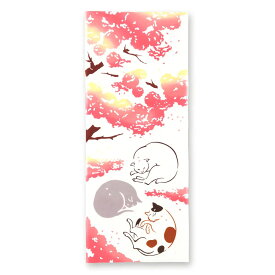 手ぬぐい 日本製 JIKAN STYLE 「お花見猫」 ねこ ネコ 猫 桜 さくら 春 春柄 縦柄 注染 手ぬぐい 綿 晒 和 柄 伝統 工芸 サイズ タペストリー インテリア 飾る 土産 ギフト プレゼント 贈り物 時 宮本 tenugui japan 日本 てぬぐい 手拭い 専門 わびすけ 正規品 メール便
