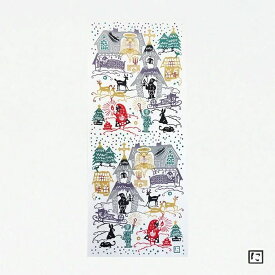 手ぬぐい 日本製 にじゆら 「X’masのお話（マルチカラー）」 クリスマス 物語 冬 北欧 縦柄 綿 晒 注染 手ぬぐい サイズ タペストリー インテリア 飾る 伝統 工芸 土産 ギフト プレゼント 贈り物 japan tenugui 日本 てぬぐい 手拭い 専門 正規品 わびすけ メール便