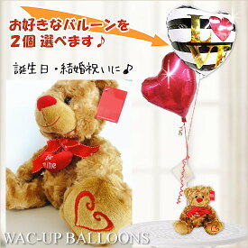 テディベア くま ぬいぐるみ バルーン 風船 電報 結婚式 誕生日 プレゼント 出産祝い 入学 卒業 合格 お祝い バルーン電報 ぬいぐるみ電報 結婚祝い 七五三 節句 記念日 クリスマス ギフト 贈り物 ハートベア【ブラウン】のぬいぐるが運ぶ♪2バルーンセット