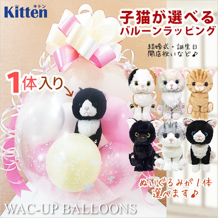 楽天市場 子猫 誕生日 プレゼント 結婚式 バルーン電報 おしゃれ ペット 出産祝い 入学祝い 入園祝い 卒業祝い 開店祝い ぬいぐるみバルーン ラッピング 選べるキトン猫 ワックアップバルーンズ楽天市場店