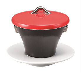 桐井陶器 MODERNO12 赤蓋付スイーツカップ（皿付） T297-286-69