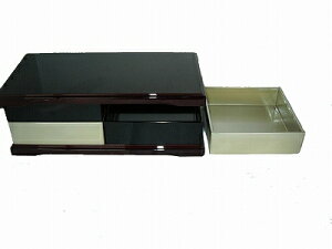 福井クラフト 漆器 尺0寸マルチオードブルセット M-17-03 尺0寸底台 蓋 溜 弁当箱 中子 ベージュ銀透 黒内黒【あす楽対応】