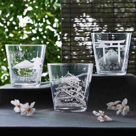 東洋佐々木ガラス 薄づくり ロックグラス 340ml ウイスキーグラス 城とさくら柄 B-00111-J445 五重塔と富士山柄 B-00111-J446 鳥居と富士山柄 B-00111-J447