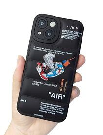 Ins Off スポーツシューズブランド パファー電話ケース iPhone 13 6.1インチ対応 スニーカー ホワイト ラベル パターン グラフィック ソフトシリコン フルボディ 耐衝撃 保護ケース iPhone 13用 ブラック