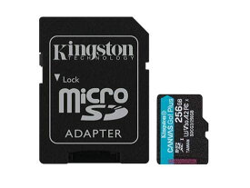 Kingston Canvas Go Plus Class 10 UHS-I A2 U3 microSDXCカード、256GB アダプター付き。