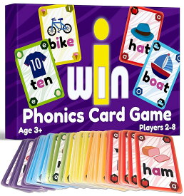 iWin フォニックス ゲームと母音サウンドカードゲーム - 3~9歳児向けゲームの読み方を学ぶ 幼稚園 1年生 2年生 学習フォニックス - 短い母音CVC単語と長い母音マッチングゲーム 2~8人用
