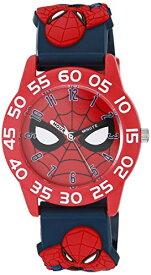 Marvel スパイダーマン 子供用 プラスチック Time Teacher アナログクォーツ 3Dストラップウォッチ, ブラック, クォーツ腕時計。
