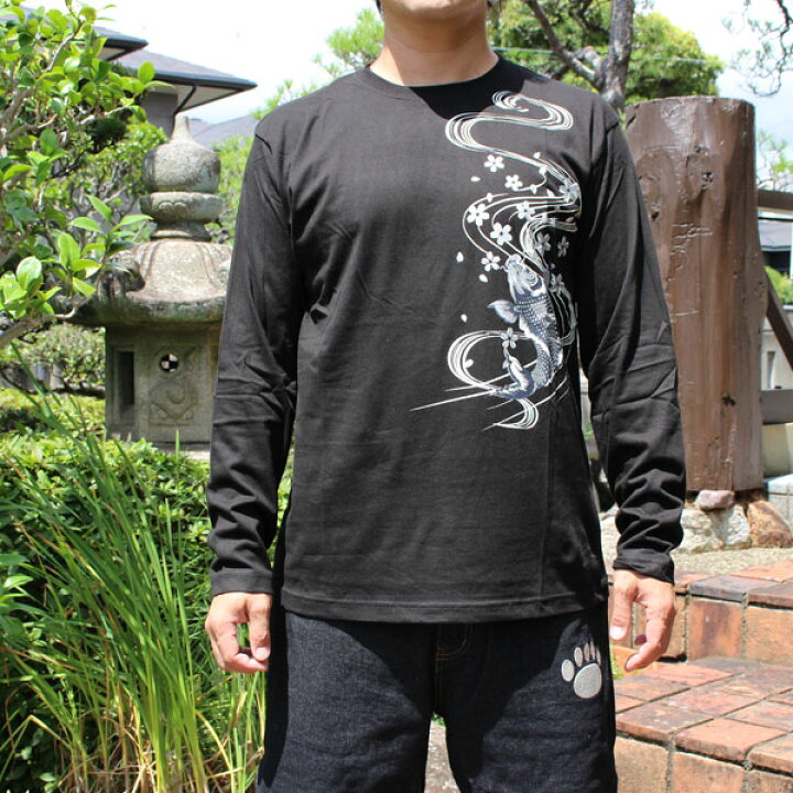 楽天市場 和柄 Tシャツ 和柄長袖tシャツ 和柄ロンt Yh 双鯉 和柄シャツ 和柄長袖シャツアロハシャツ絡繰魂和柄メンズ 和柄神
