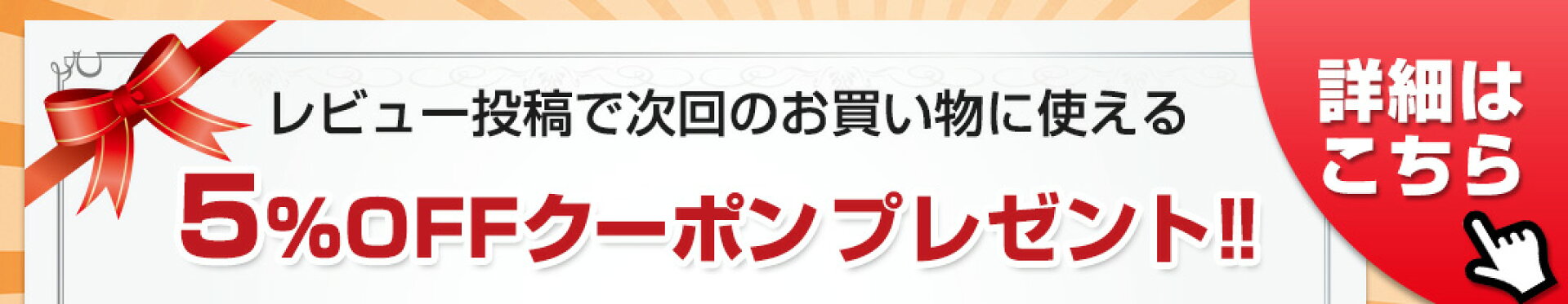 レビュー投稿で5%OFFクーポンプレゼント！