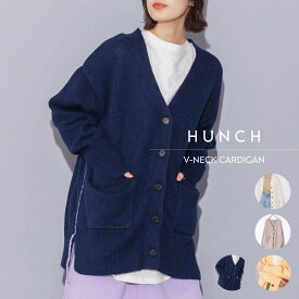 【OUTLET】【公式】[ハンチ] hunch カラーリンキングVネックカーディガン | 長袖 ウールライクニット バイカラー ポリエステル