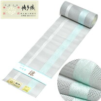 羅手織レース赤白半幅帯 未使用美品 粗紗 薄手の生地に細かい刺繍を施 