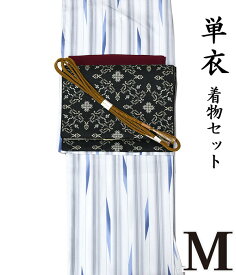 21900【 春 初夏 秋 ♪ 着物4点セット 】【 M 単衣 】 洗える着物 + 【 国産 】 洗える 八寸名古屋帯 + ちりめん 帯揚げ + 手組 正絹帯〆 【 4点セット 】 コーディネート 粋 モダン レトロ シック hs-922 pngy482 hppk755-m
