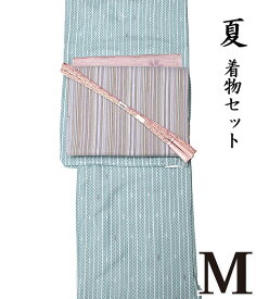 31320【 初夏 ・ 夏 ♪ 着物4点セット 極 】【 Mサイズ 】 【 絽 】 洗える着物 + 【 しじら織 】 洗える名古屋帯 + 正絹 夏帯揚げ + 正絹 手組 夏帯〆 【 4点セット 】 着物セット コーデ 夏物 小紋 レトロ モダン ns-578 ongy63 nppk890-m