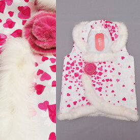 【20】 6800【メーカーキャリー品】被布コート【HL】七五三 【3歳〜10歳】 三歳 被布 ひな祭り お正月【メール便不可】三歳被布単品 レトロ 古典 ハート柄 ラビットファー付き ht-144