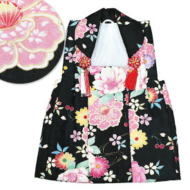 【10】 【メーカーキャリー品】七五三 被布 コート 単品 安い3歳 三歳 三才 被布 着物 ひな祭り お正月 三ツ身 女の子 子供【メール便・ネコポス便不可】 羽織り物 753 特価品 レトロ 花柄 古典 黒 ブラック ht-423（3）