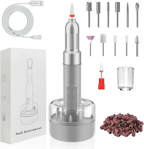電動ネイルマシンキット 研磨 電動ネイルケア 電動爪切り 爪磨き ネイル 削る ジェルネイルオフ コンパクト ジェルネイル 12個のビット 12in1多機能 USB給電 2種類の充電方式 自宅サロン用