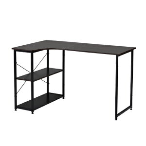 2台【ダークブラウン】パソコンデスク L字 120cm 2段ラック付 デスク木製 ミシン台 書斎机 勉強机 ダークブラウン