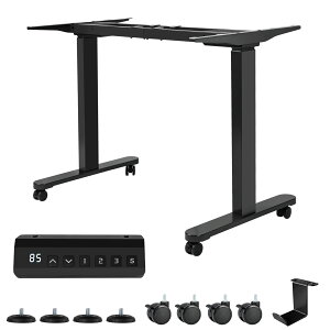 スタンディングデスク 昇降デスク 電動昇降式デスク デュアルモーター 高さ調節 71cm-119cm 静音 収納フック付き キャスター付き オフィスデスク ブラック