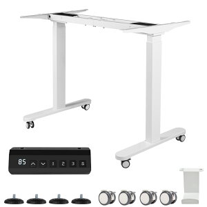 スタンディングデスク 昇降デスク 電動昇降式デスク デュアルモーター 高さ調節 71cm-119cm 静音 収納フック付き キャスター付き オフィスデスク ホワイト