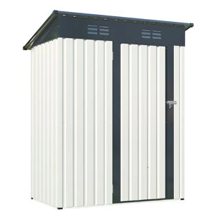 【ブラック+ホワイト 三角棚あり 補強フレーム付き】物置 屋外 大型 倉庫 大型物置 戸外収納庫 物置 防水/耐侯/鍵付き 収納可能 ガーデン/庭/田畑/農場 頑丈 大容量 スチール 床がない