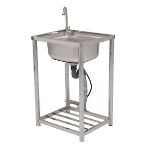 【幅54cm】屋外 流し台 ステンレス製 ガーデンシンク 作業台 キッチン 台所 屋外 簡易 シンク 組み立て簡単 収納棚付 庭 高さ調節 調理台 ガーデニング 庭 DIY 頑丈 新作【シルバー】