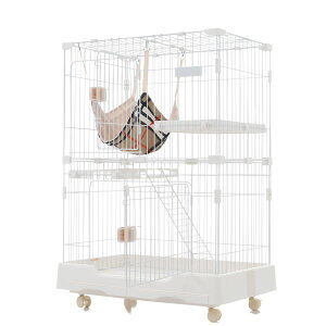 猫 ケージ キャットケージ ペットケージ キャスター付 猫ゲージ 大型 多頭飼い ネコドア キャットハウス 1段2段可能 留守番 保護 脱走防止 おしゃれ (2段,ホワイト)