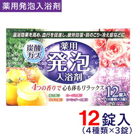 【P最大14倍★お買い物マラソン】薬用発泡入浴剤 4種の香り 12個入（4種類×3錠）入浴剤 炭酸ガス 温浴効果 疲労回復 肩のこり 冷え性