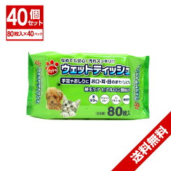 ペット用ウェットティッシュ80枚×40個セット。(ウェットシート)たっぷり80枚×40個、箱買い、お徳用パック。