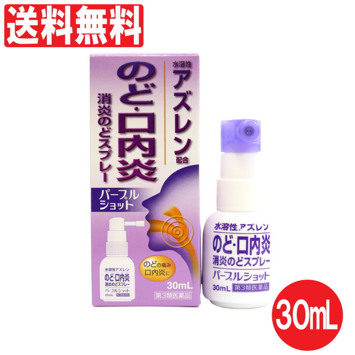 楽天市場 10 5 P最大14倍 お買い物マラソン 第3類医薬品 のど 口内炎 消炎のどスプレー パープルショット 30ml のどの痛み はれ 不快感 声がれ 水溶性アズレン 送料無料 わごんせる金橋