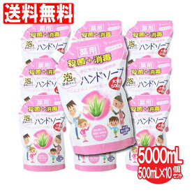 【P最大13倍★お買い物マラソン】ハンドソープ 泡 薬用ハンドソープ詰め替え用 泡タイプ 10個セット 大容量 5000mL（500mL×10個）洗浄 殺菌 消毒 保湿 アロエエキス 日本製 送料無料 泡ハンドソープ 業務用