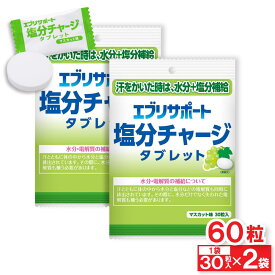 【P最大13倍★1/20限定】エブリサポート 塩分補給 塩分チャージ タブレット マスカット味 60粒（30粒入×2袋） 塩分タブレット