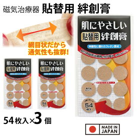 【エントリーでP10倍】磁気治療用　はりかえシール 貼り替えシール 絆創膏 肌に優しい貼替用絆創膏 162枚セット（54枚入×3個） 日本製 円形タイプ 直径22mm 小さい バンドエイド ウレタン素材 送料無料