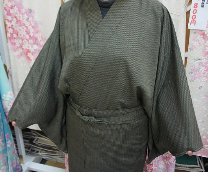 楽天市場】サイズ調節簡単 茶系 着物 縦縞 表地正絹 二部式きもの L 