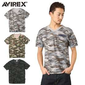 AVIREX アビレックス 6153347 FATIGUE VネックTシャツ CAMO【クーポン対象外】【T】《WAIPER》メンズ ミリタリー