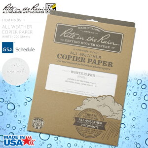 クーポンで15%OFF★Rite In the Rain ライトインザレイン 米軍使用 ALL WEATHER COPIER PAPER 防水コピー用紙 WHITE 200 Sheets(8511)【T】
