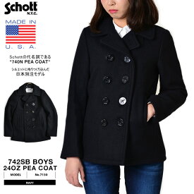 ポイント10倍！ Schott ショット 742SB BOYS PEA COAT ボーイズピーコート 087 NAVY ネイビー 7130 /【クーポン対象外】 レディース キッズ ユニセックス アウター Pコート タイト ダブル メルトン 防寒【T】