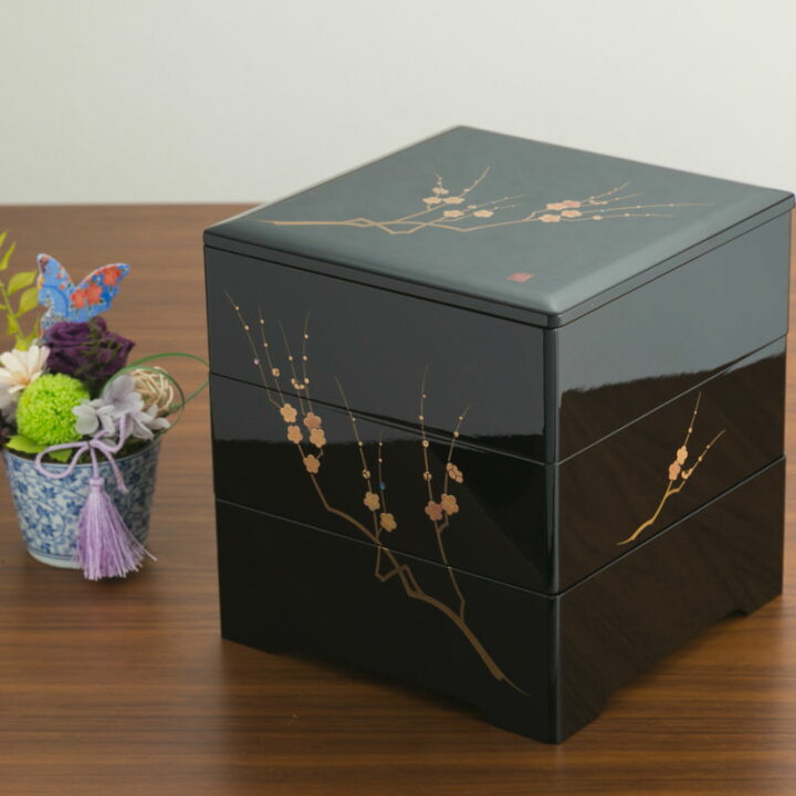 楽天市場】【送料無料】山中漆器 重箱 国産 6.5 三段重 梅 【お重  