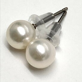 巻き照り花珠級　あこや真珠　6.5mm-7mm　ピアス　直結純チタン　スタッド　ホワイト　品質証明書付き金属アレルギー対応シリコンキャッチアコヤ真珠あこやパールラウンドアコヤパール本真珠6月誕生石231