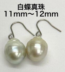 【1点物】巻きA照りA　白蝶真珠　南洋真珠　純チタンフックピアス　横幅約11mm-12mm 　ゴールド系やホワイト系　金属アレルギー対応　ナチュラル　545b 本真珠6月誕生石本真珠無調色大珠　ゆれる