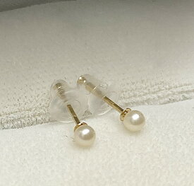 【花珠級】あこや真珠2.5mm-3mm直結　K18K14ピアス スタッド ホワイト系　本真珠シリコンキャッチ6月誕生石アコヤ真珠(66a)　仕事用　職場用　本真珠
