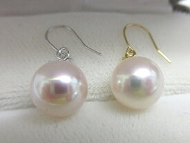【照り巻き花珠級】あこや真珠K14K18フックピアス8.5mm-9mm　ホワイトピンク品質証明書付きアコヤ真珠 金属アレルギー対応アコヤパールあこやパール本真珠6月誕生石(209c)　アメリカンゆれる