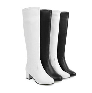 レディースブーツ エンジニアブーツ ジョッキーブーツ 大きいサイズ 22cm 26.5cm 長靴 合皮 ロングブーツ サイドゴア ロング丈 秋冬 ローヒール 太ヒール 5.5cm  厚底 黒