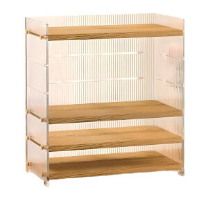 卓上ラック アクリル 木製 コレクションケース デスク上置棚 コンパクト 組み立て簡単 高さ調整 おしゃれ オフィス キッチン 文房具 化粧品 調味料収納 (3段)