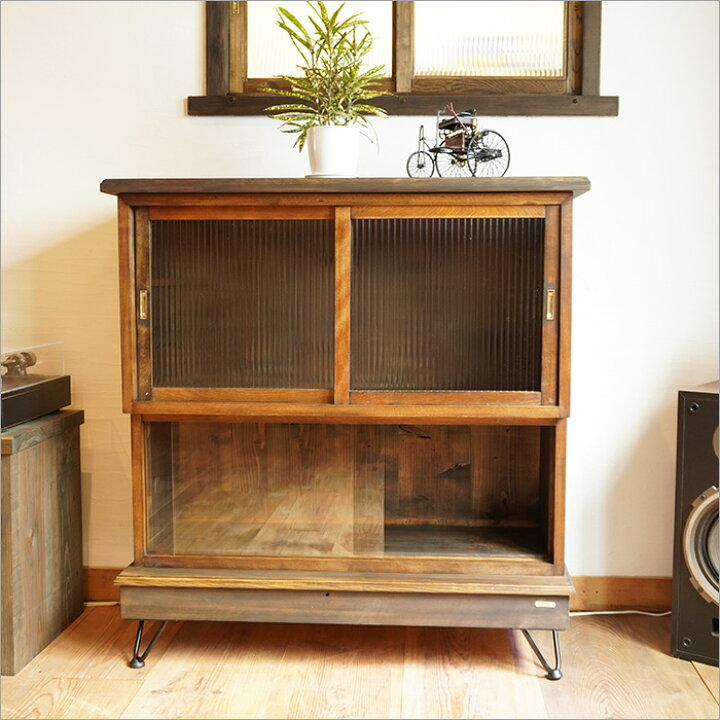 楽天市場】古道具 古材 アンティーク 棚 和室 ガラス キャビネット 幅  