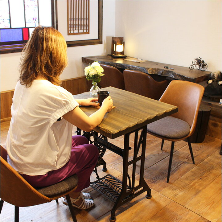 楽天市場】カフェテーブル 2人用 木製 古材 ミシン脚テーブル 幅70cm 