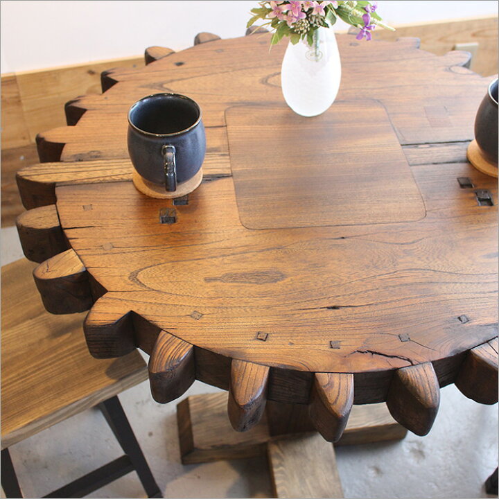 楽天市場】【一点物】水車小屋の歯車を使用した総ケヤキカフェテーブル  